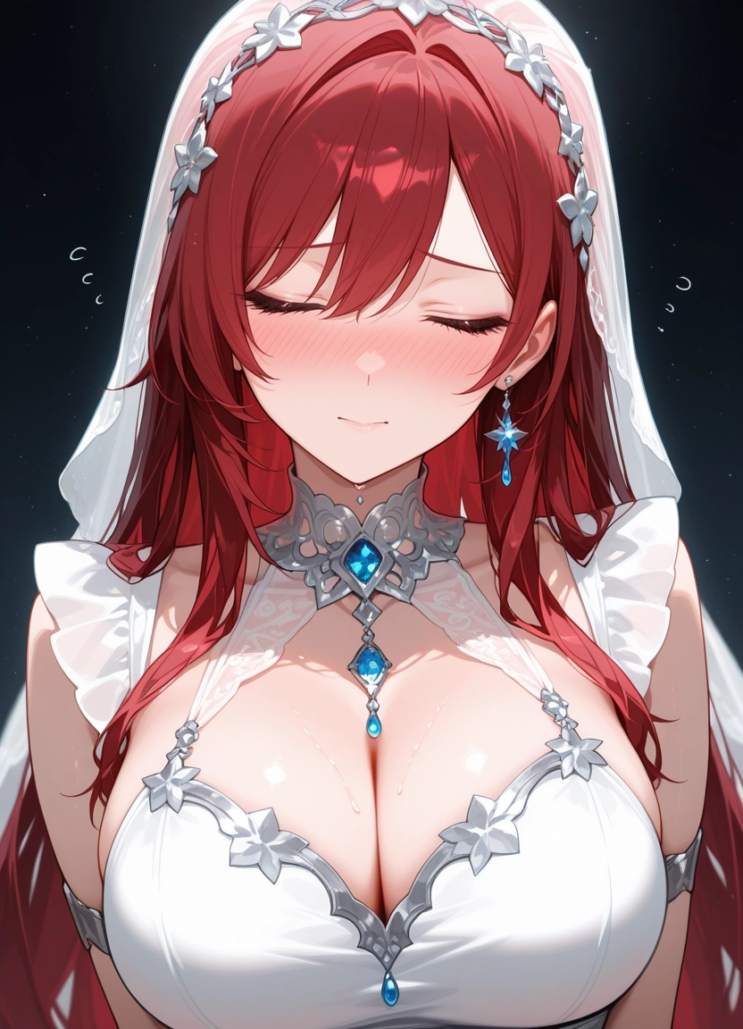 1girl, breasts, dress, red hair, closed eyes, large breasts · Yamete.gg