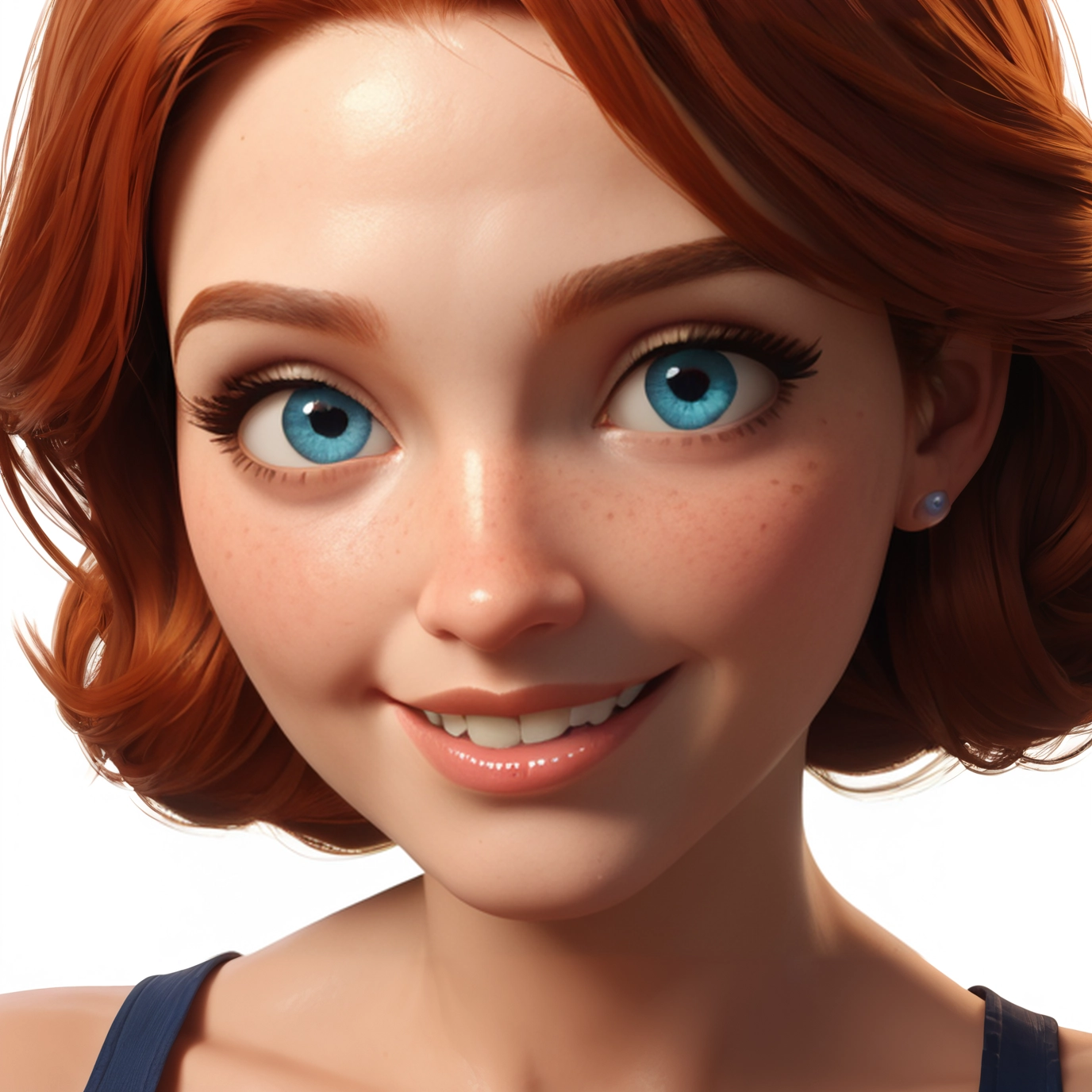 1girl, solo, blue eyes, smile, earrings, freckles · Yamete.gg