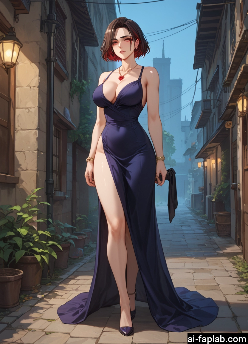 1girl, breasts, dress, jewelry, multicolored hair, large breasts · Yamete.gg