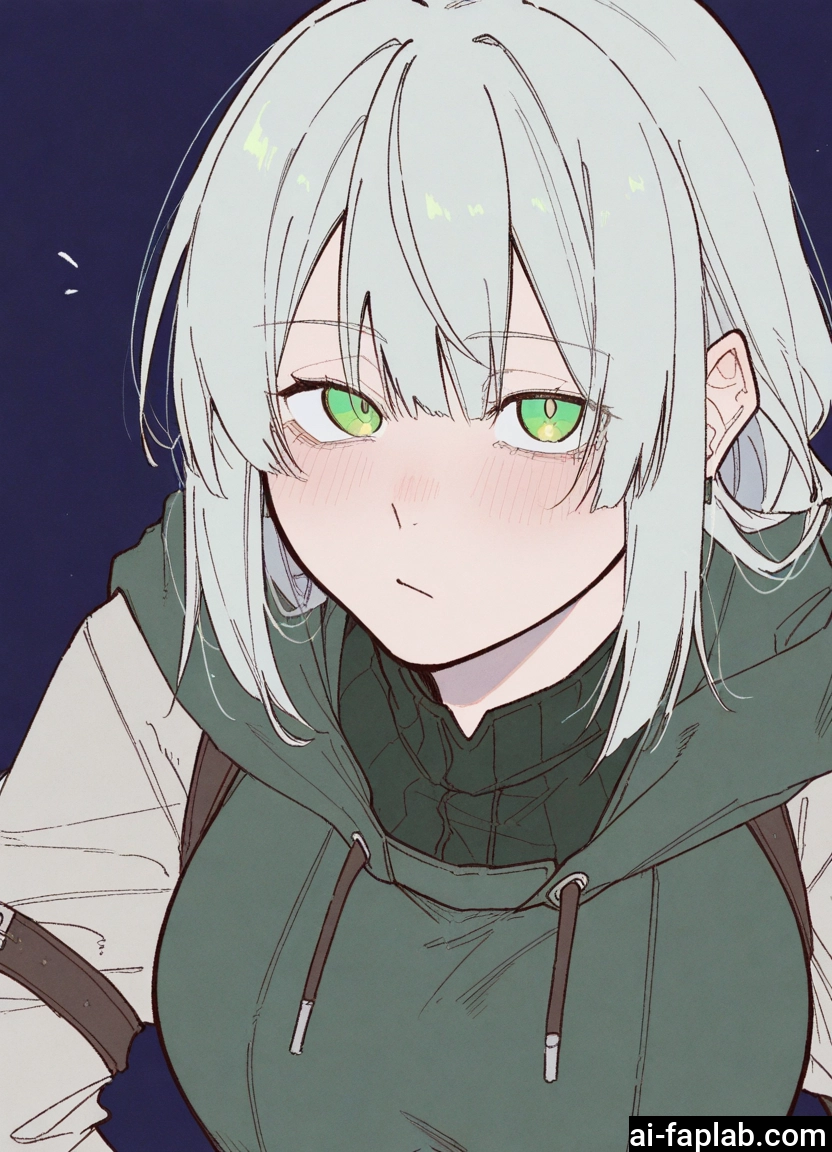 1girl, green eyes, solo, blush, looking at viewer, hood · Yamete.gg
