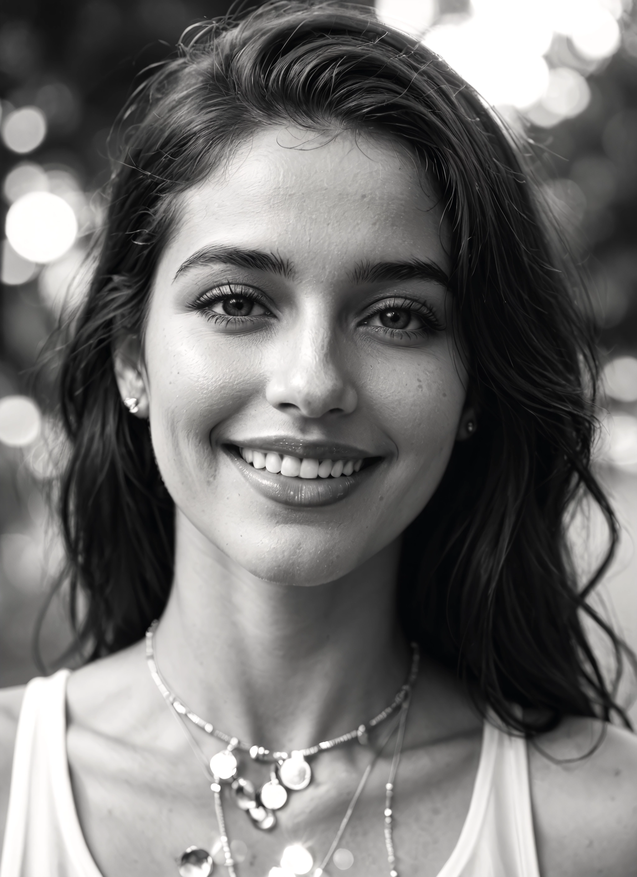 1girl, greyscale, monochrome, solo, jewelry, necklace · Yamete.gg