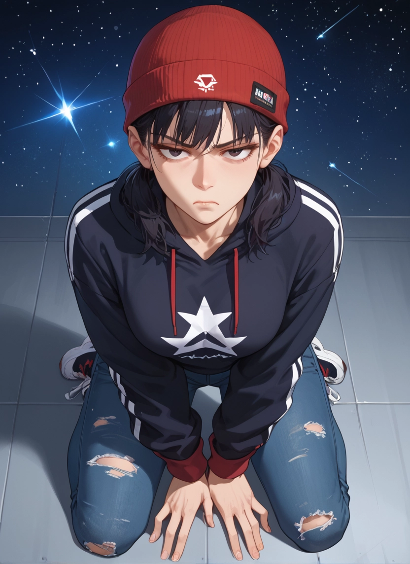 1girl, solo, hood, hat, hoodie, looking at viewer