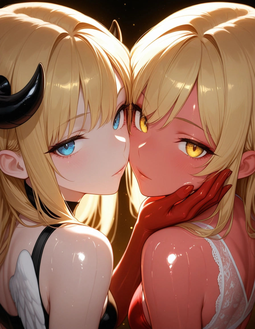 blonde hair, multiple girls, 2girls, horns, blue eyes, wings · Yamete.gg