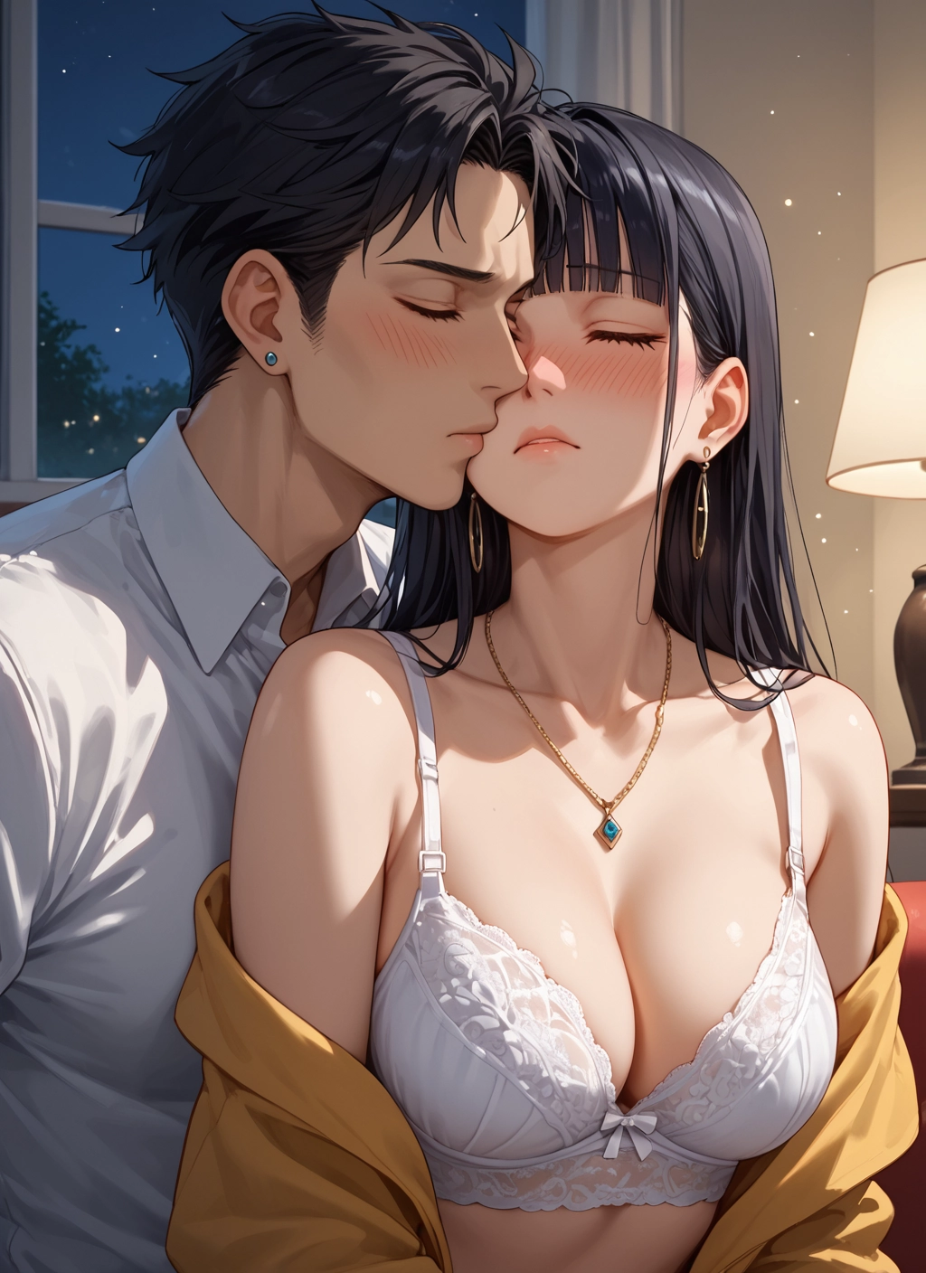 1girl, 1boy, breasts, underwear, bra, jewelry · Yamete.gg