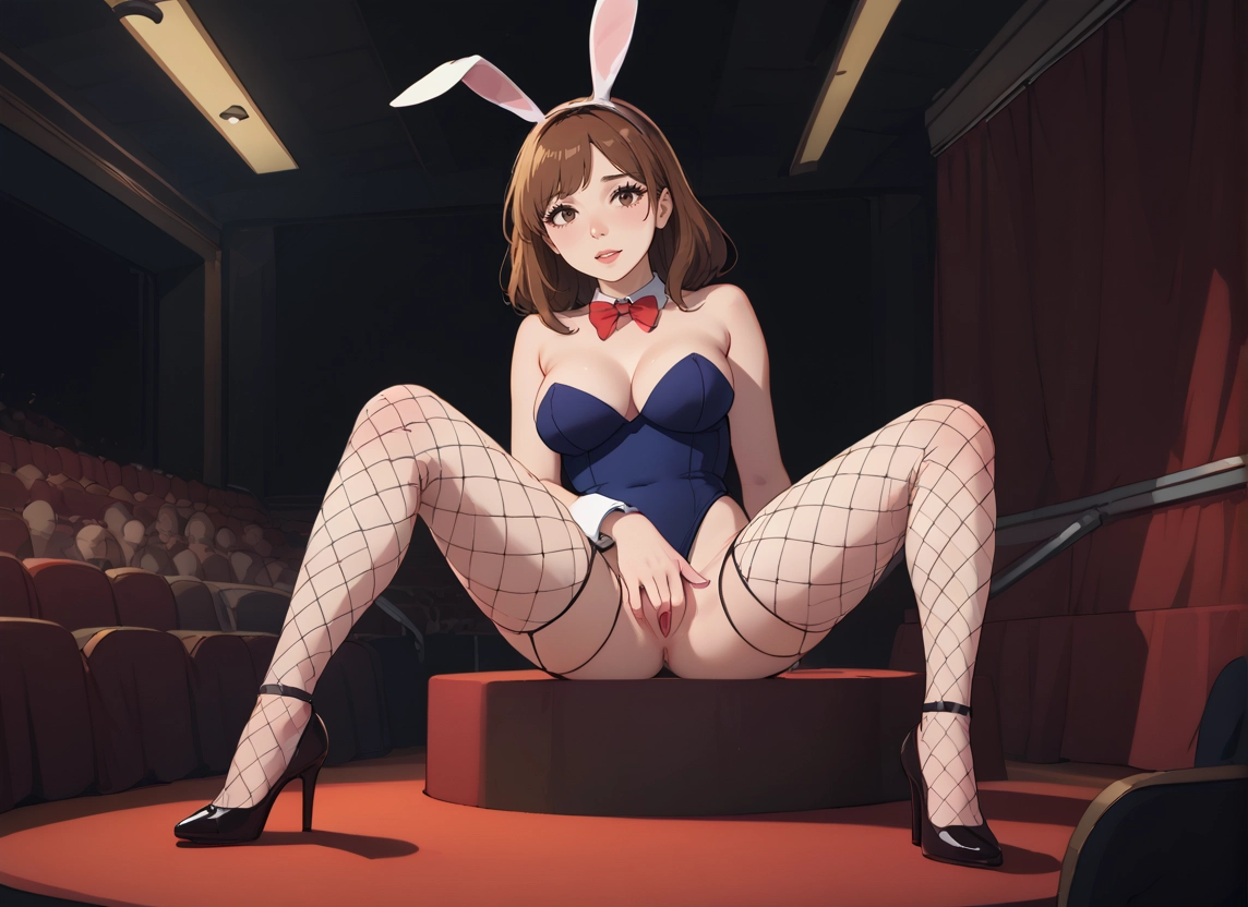 1girl, animal ears, solo, rabbit ears, breasts, brown hair · Yamete.gg