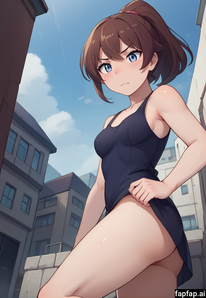 1girl, solo, brown hair, blue eyes, breasts, outdoors · Yamete.gg