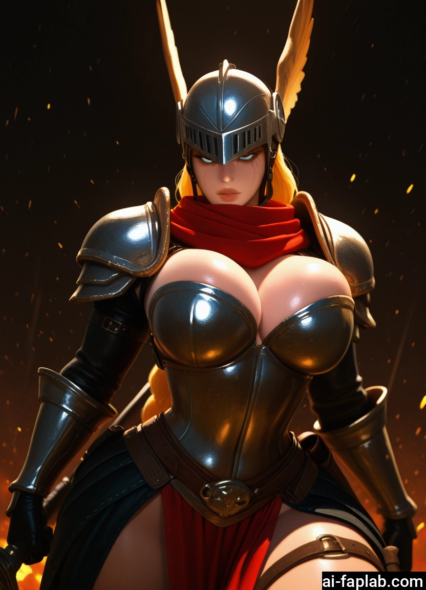 1girl, breasts, armor, helmet, solo, blonde hair
