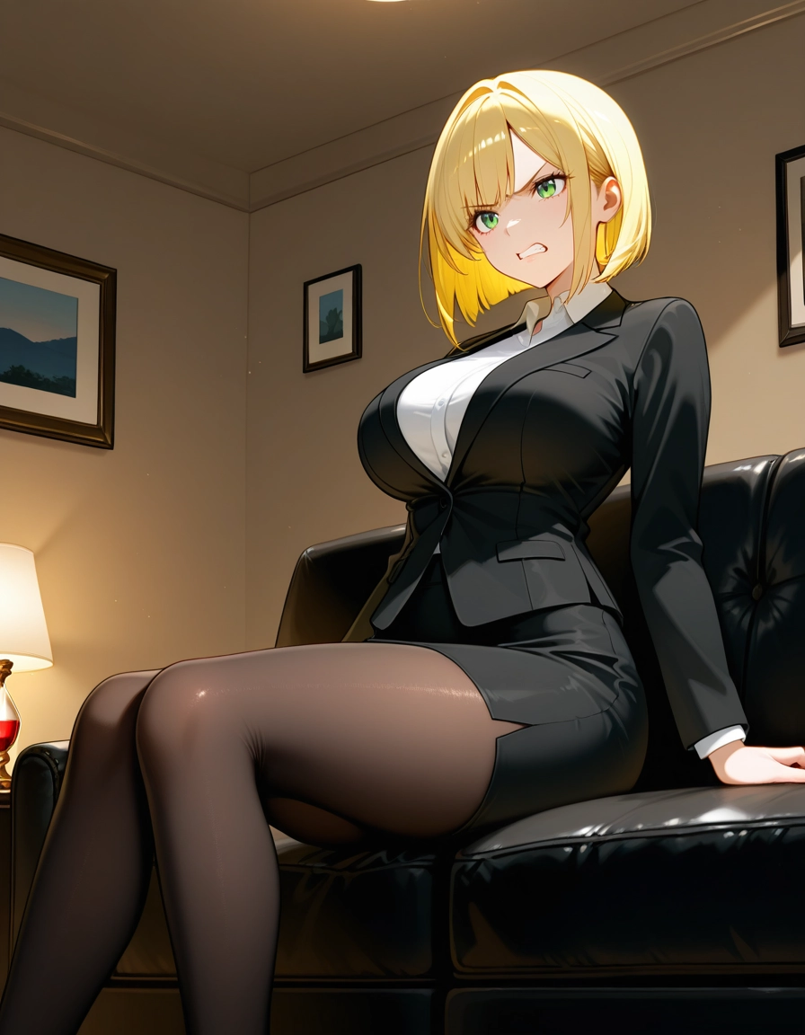 1girl, blonde hair, breasts, pantyhose, green eyes, solo · Yamete.gg