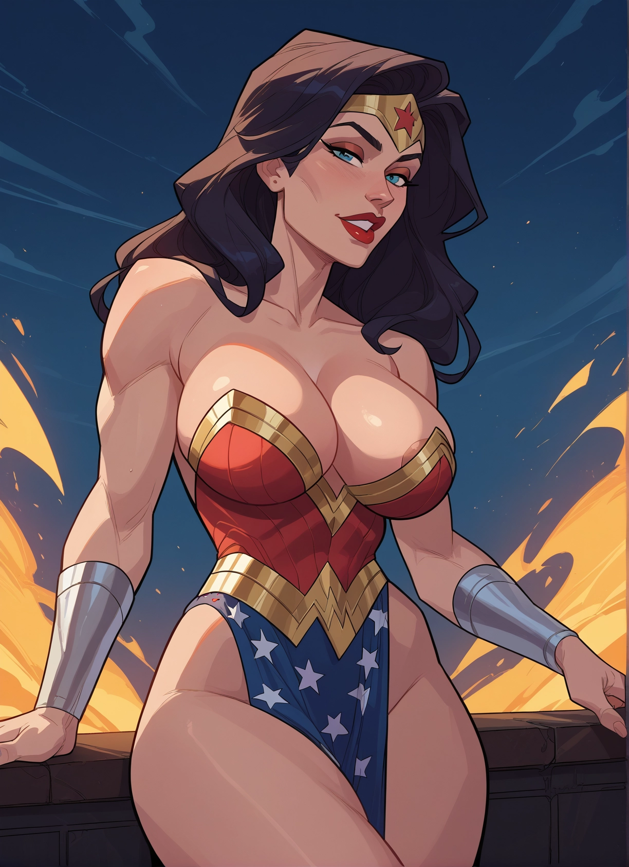 1girl, breasts, blue eyes, large breasts, solo, superhero