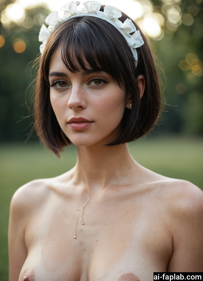 1girl, solo, nipples, breasts, maid headdress, jewelry