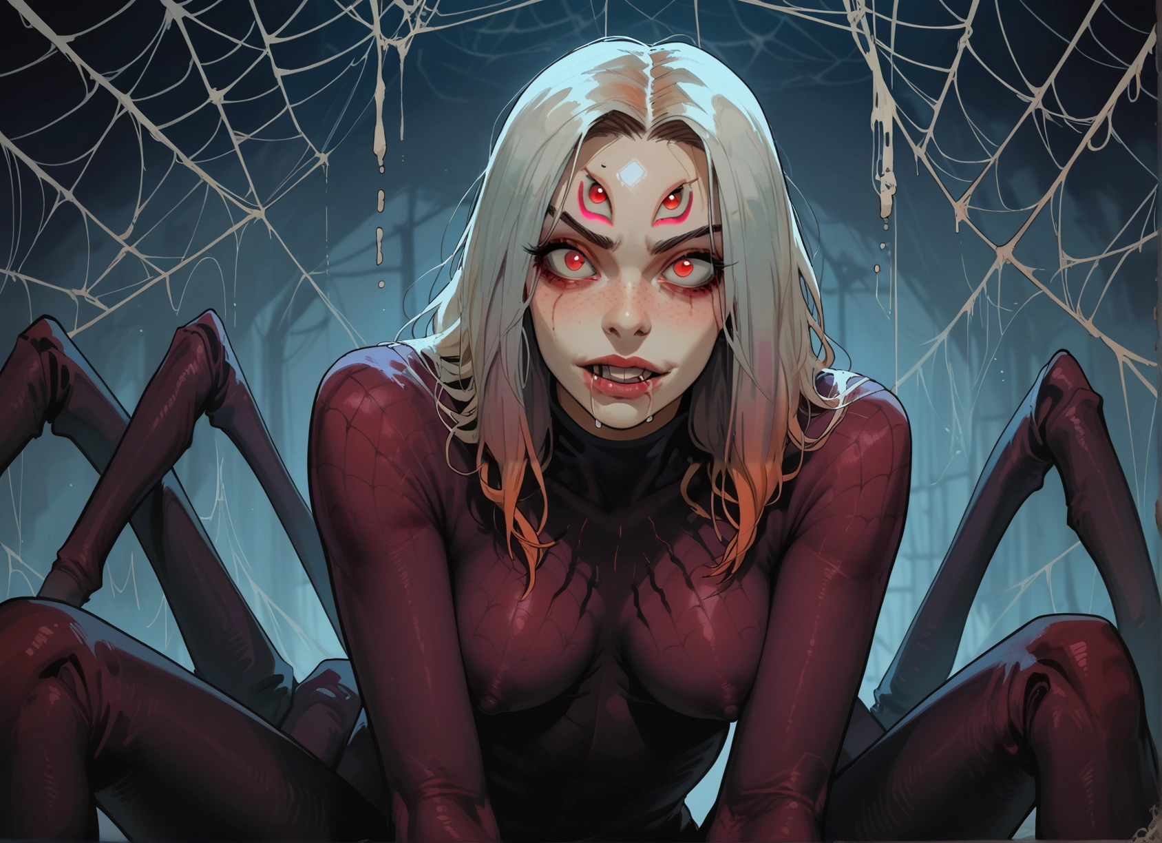 1girl, solo, silk, spider web, breasts, arthropod girl · Yamete.gg