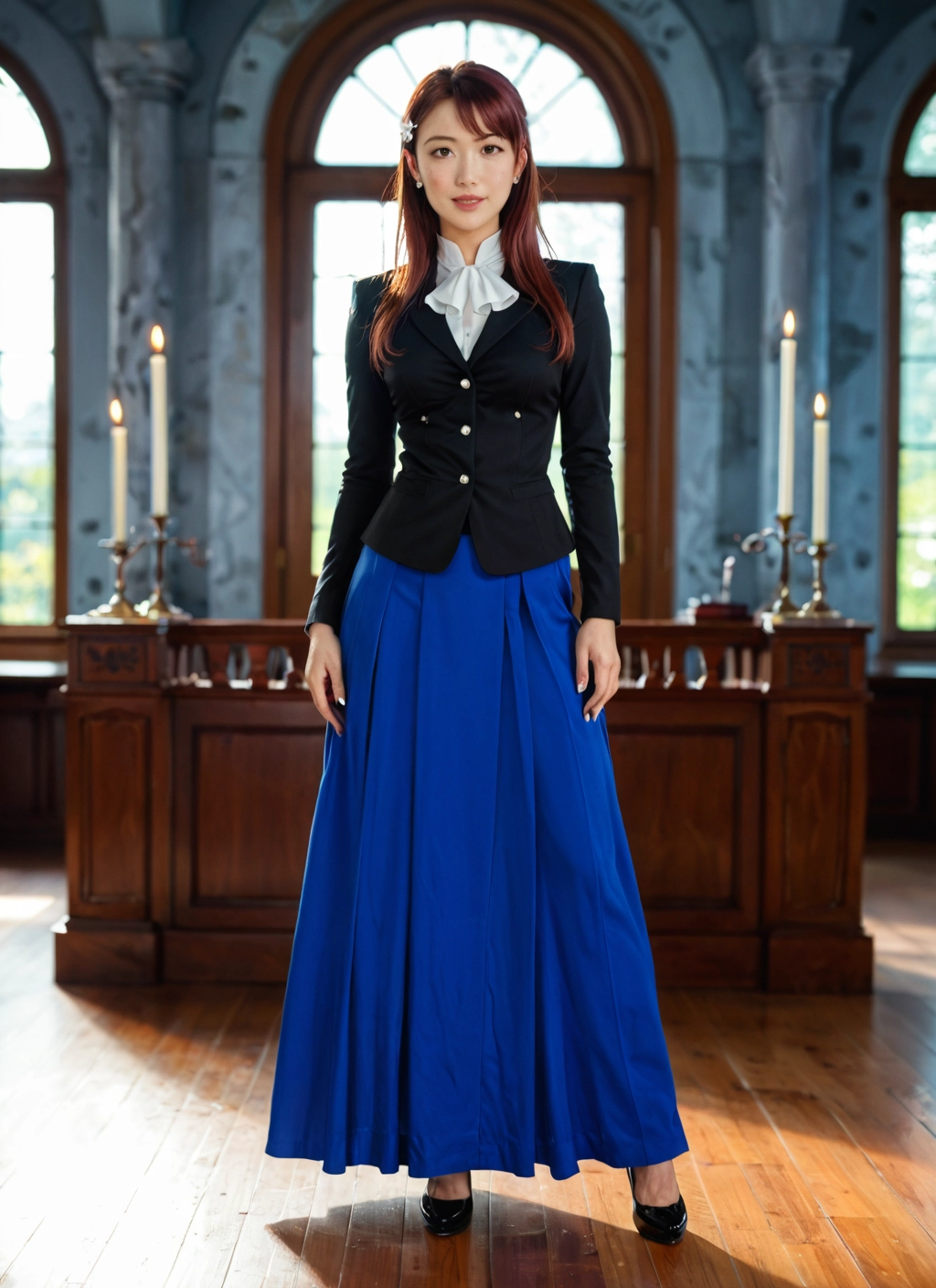 1girl, solo, skirt, long skirt, brown hair, candle · Yamete.gg