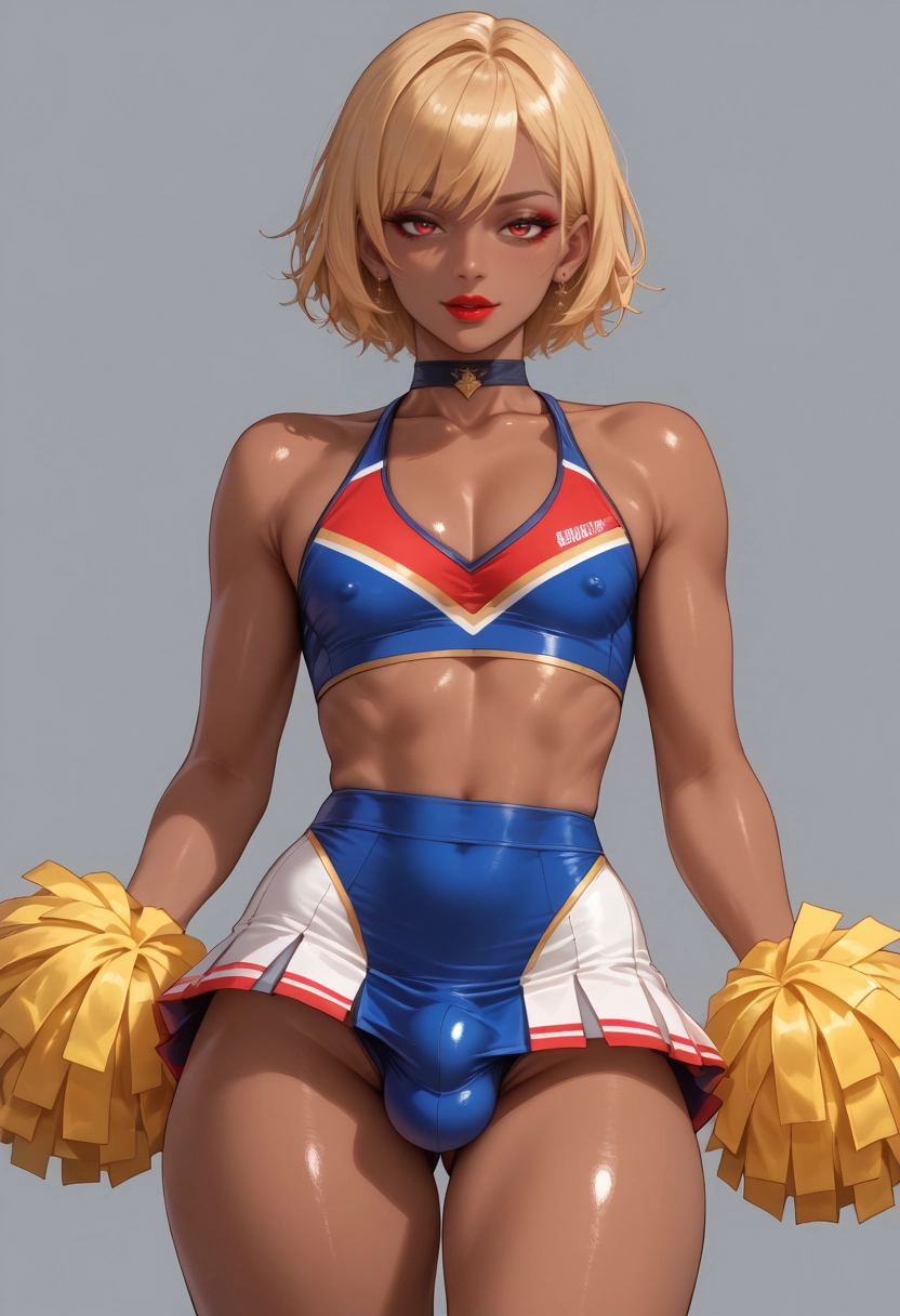 solo, bulge, cheerleader, male focus, 1boy, choker · Yamete.gg