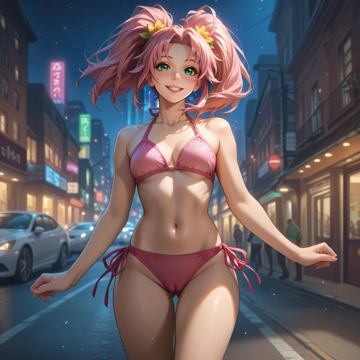 swimsuit, bikini, pink hair, 1girl, twintails, breasts · Yamete.gg