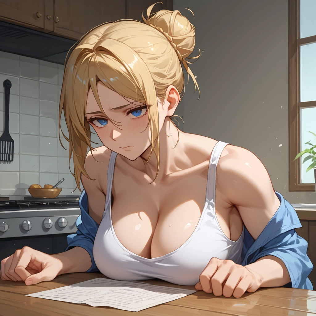 breasts, 1girl, blonde hair, blue eyes, cleavage, large breasts · Yamete.gg