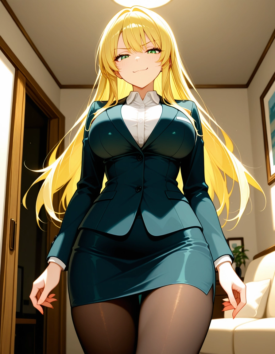 1girl, blonde hair, pantyhose, solo, skirt, green eyes · Yamete.gg