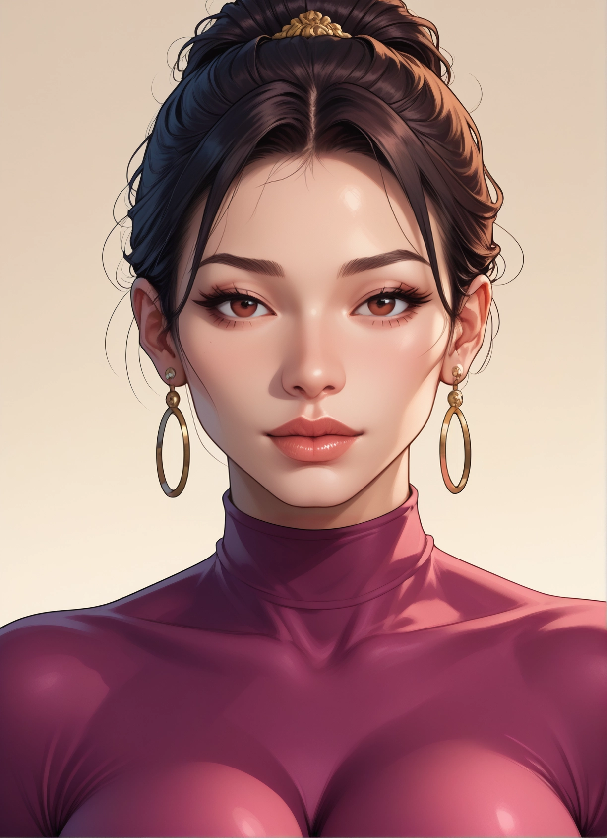 1girl, solo, jewelry, earrings, looking at viewer, brown hair · Yamete.gg