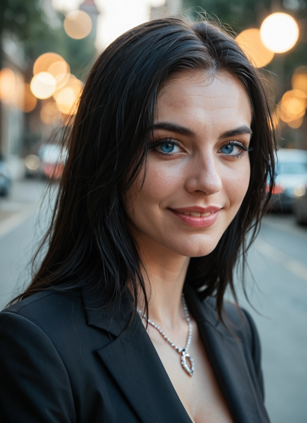 1girl, solo, jewelry, blue eyes, necklace, black hair · Yamete.gg