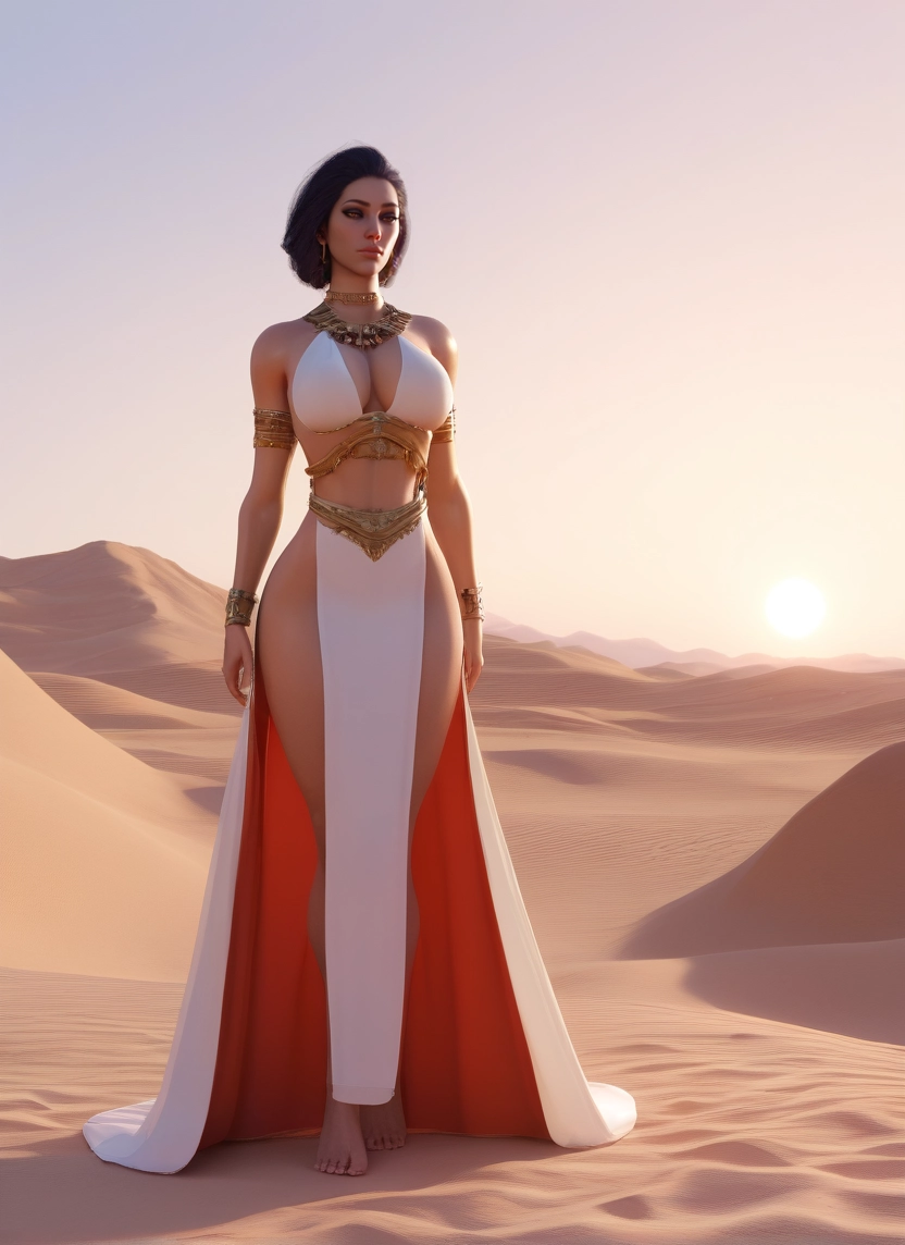 1girl, solo, breasts, barefoot, jewelry, desert · Yamete.gg