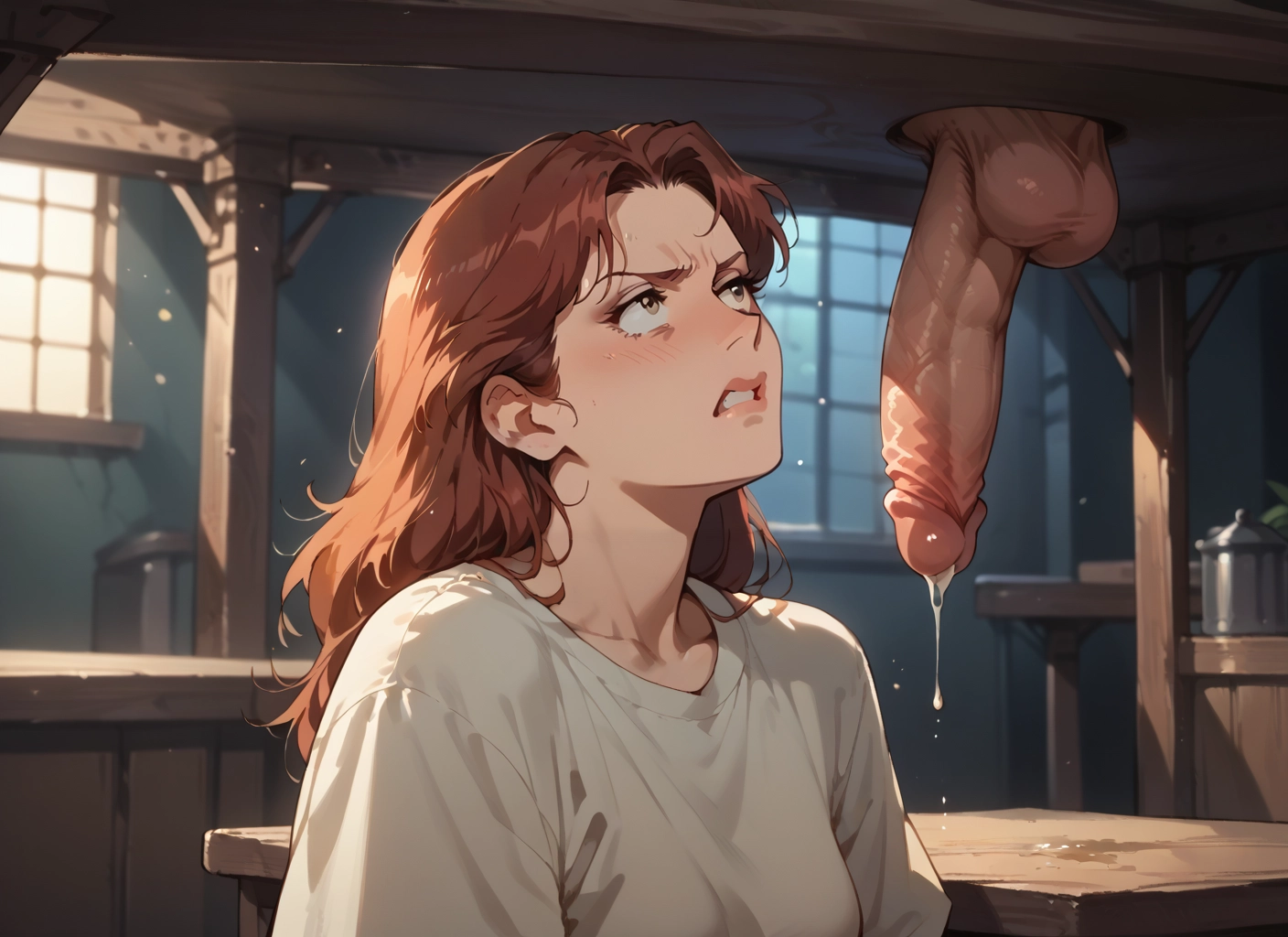 1girl, penis, hetero, 1boy, brown hair, uncensored