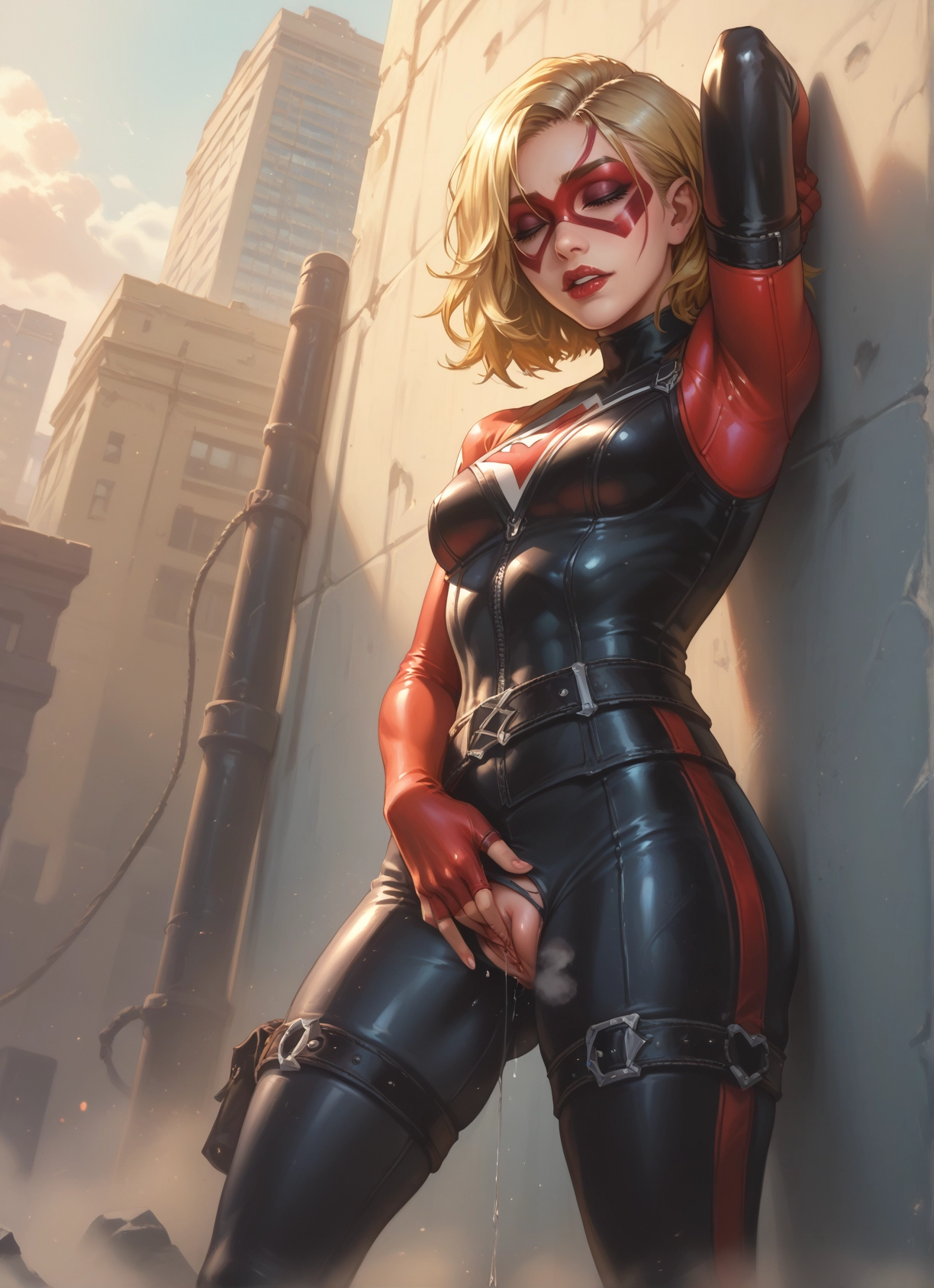 1girl, solo, blonde hair, mask, bodysuit, pussy · Yamete.gg