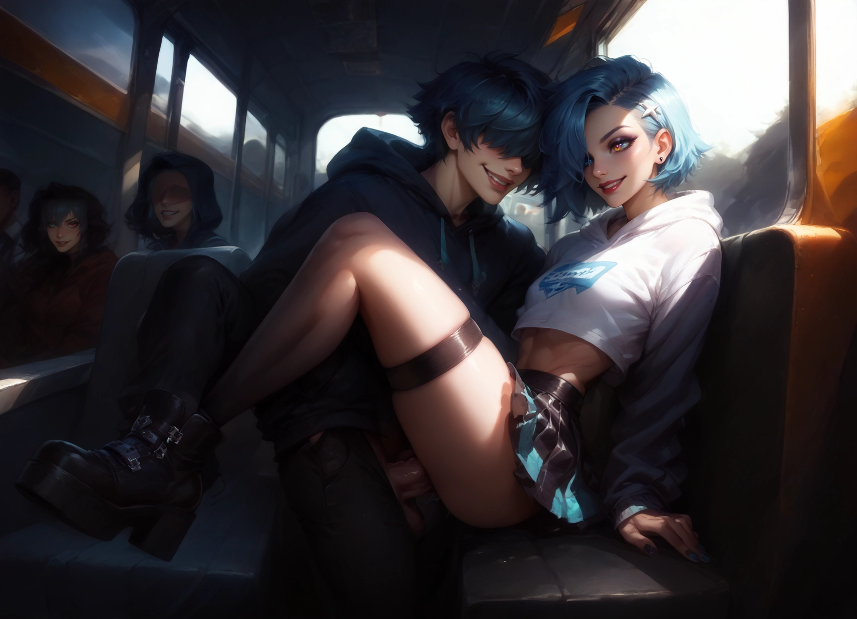 hood, hoodie, 1boy, 1girl, short hair, hetero · Yamete.gg