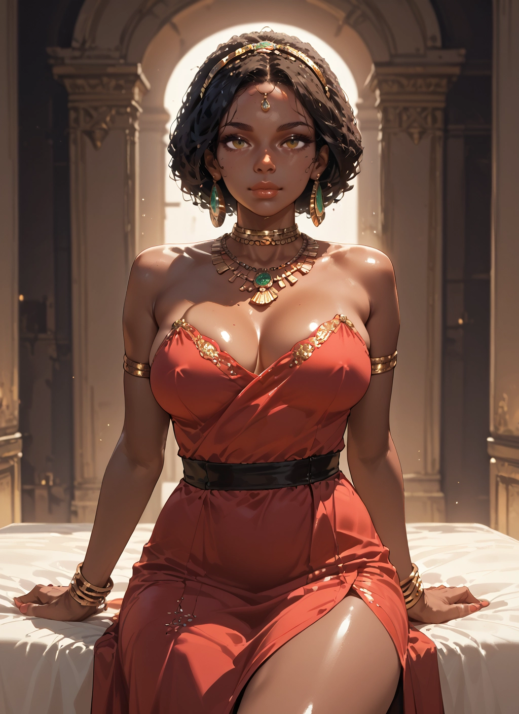 1girl, breasts, jewelry, solo, dress, dark-skinned female · Yamete.gg