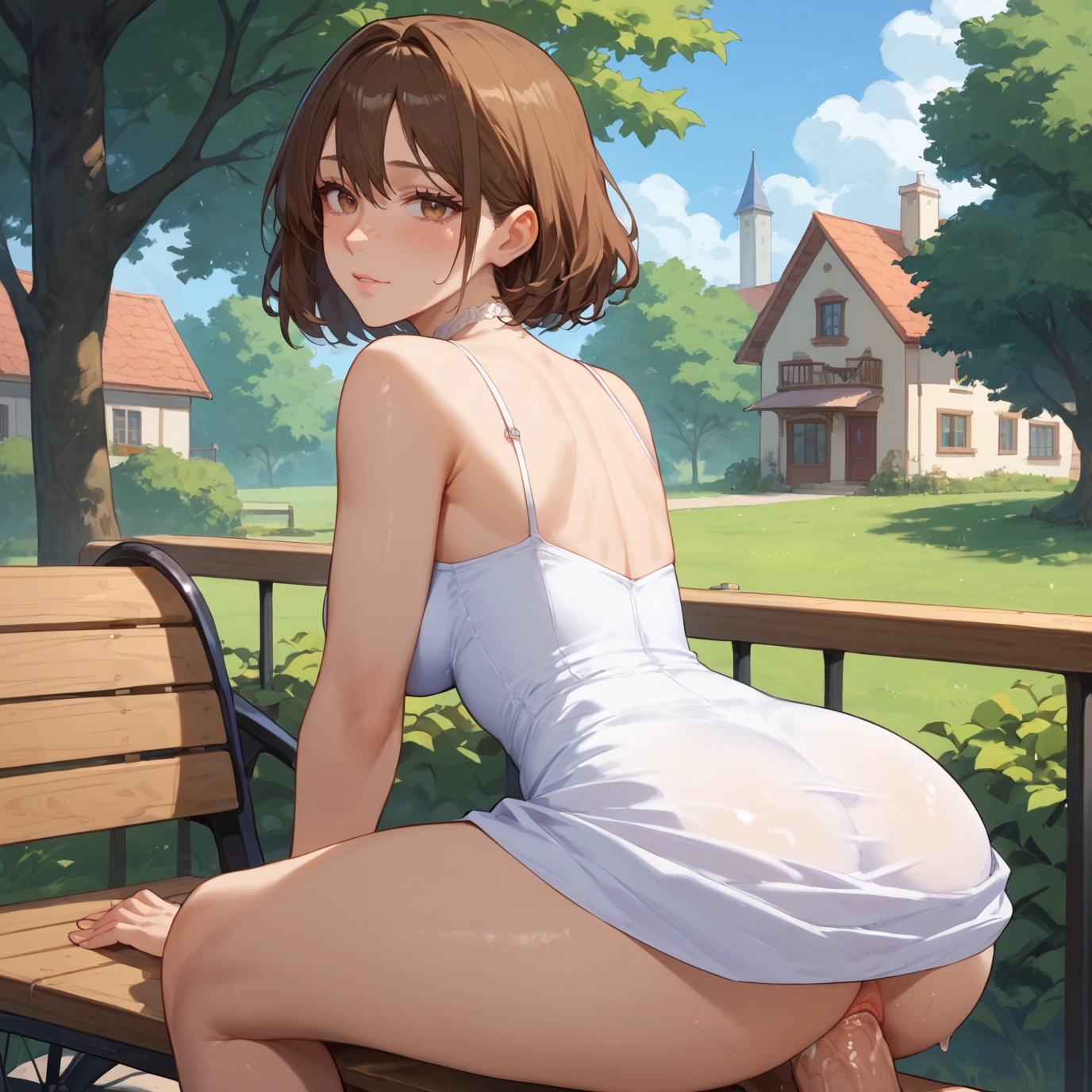 1girl, penis, brown hair, sex, ass, dress · Yamete.gg