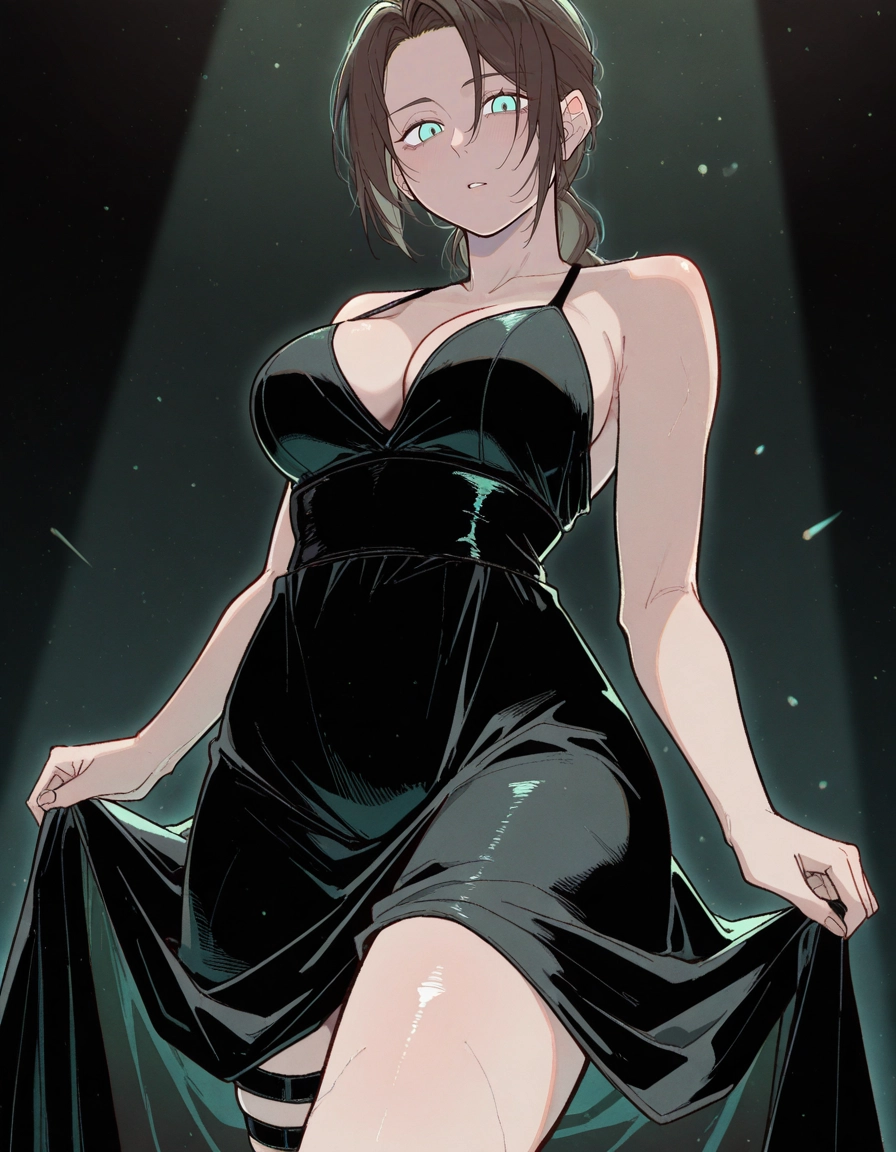 1girl, breasts, dress, solo, black dress, large breasts · Yamete.gg