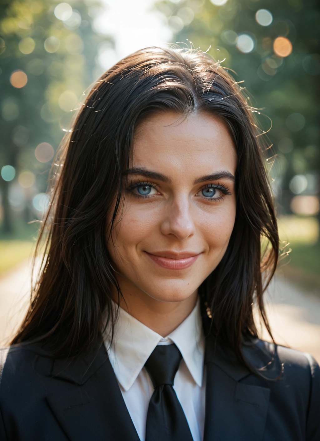1girl, solo, necktie, blue eyes, smile, looking at viewer · Yamete.gg