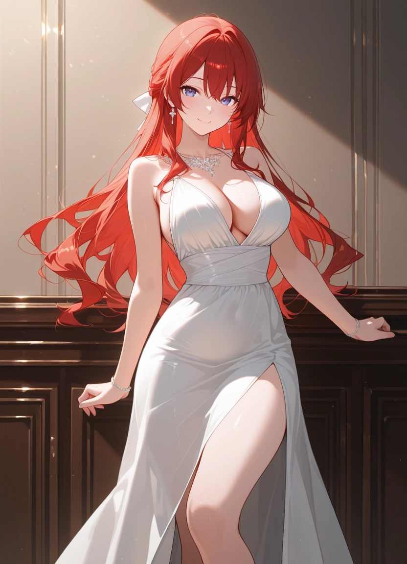 breasts, 1girl, long hair, dress, jewelry, solo · Yamete.gg