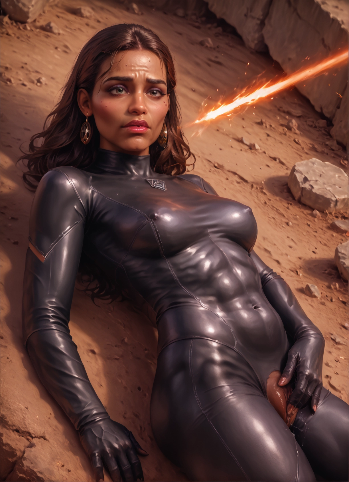 futanari, 1girl, solo, jewelry, bodysuit, earrings · Yamete.gg