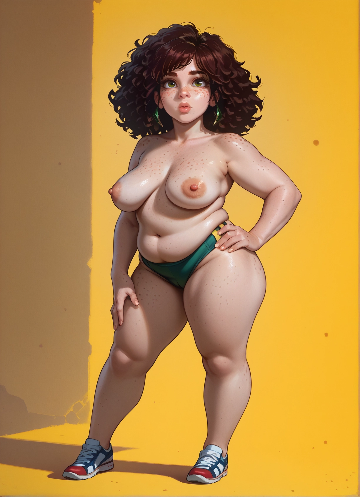 1girl, breasts, nipples, solo, freckles, brown hair · Yamete.gg