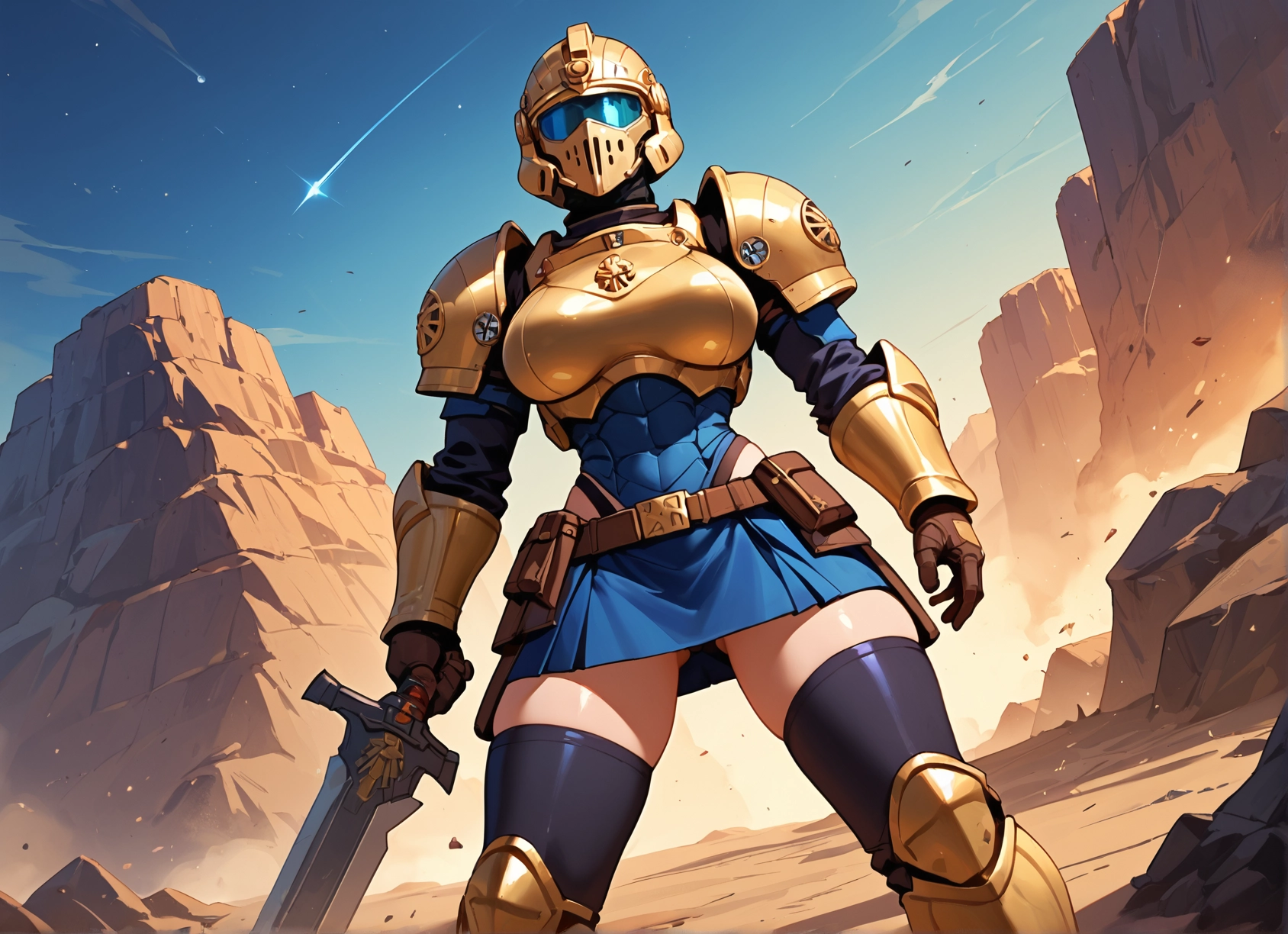 1girl, weapon, sword, armor, thighhighs, solo · Yamete.gg
