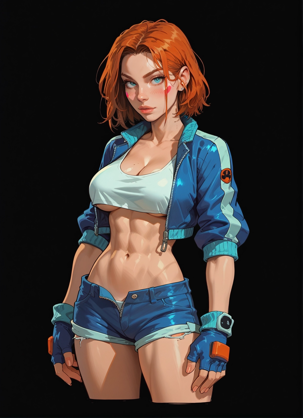 1girl, breasts, shorts, gloves, solo, fingerless gloves · Yamete.gg