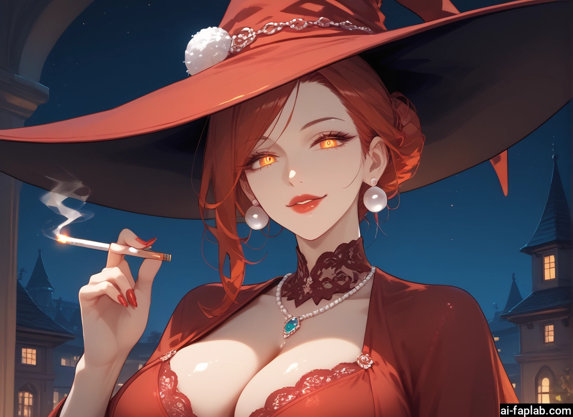 1girl, breasts, hat, witch hat, jewelry, cleavage · Yamete.gg