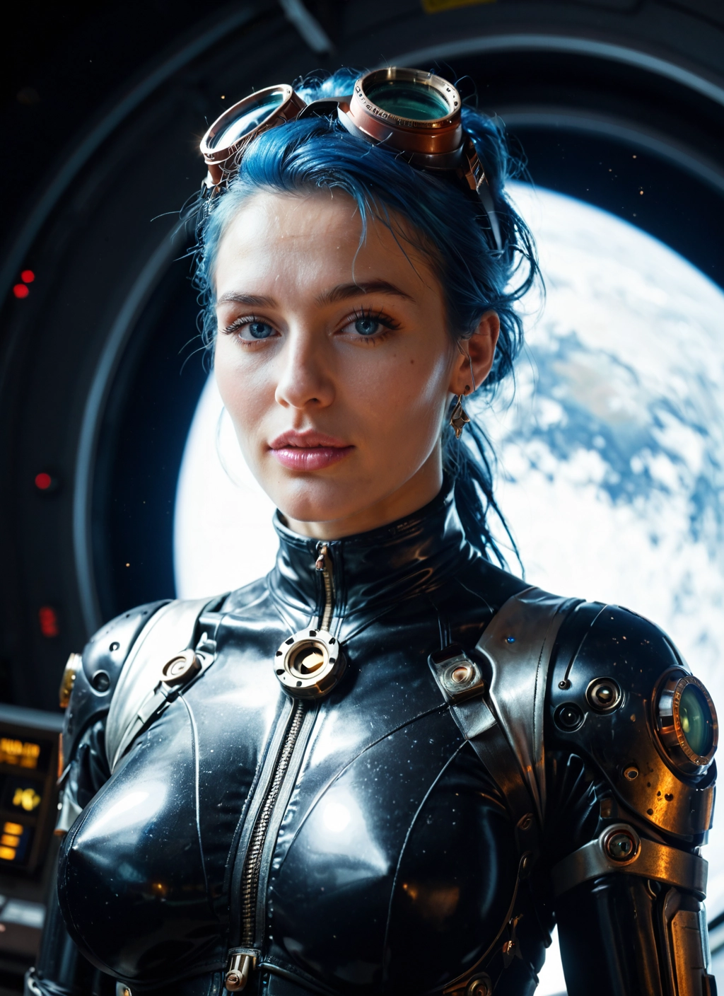 1girl, solo, goggles, bodysuit, goggles on head, blue eyes · Yamete.gg