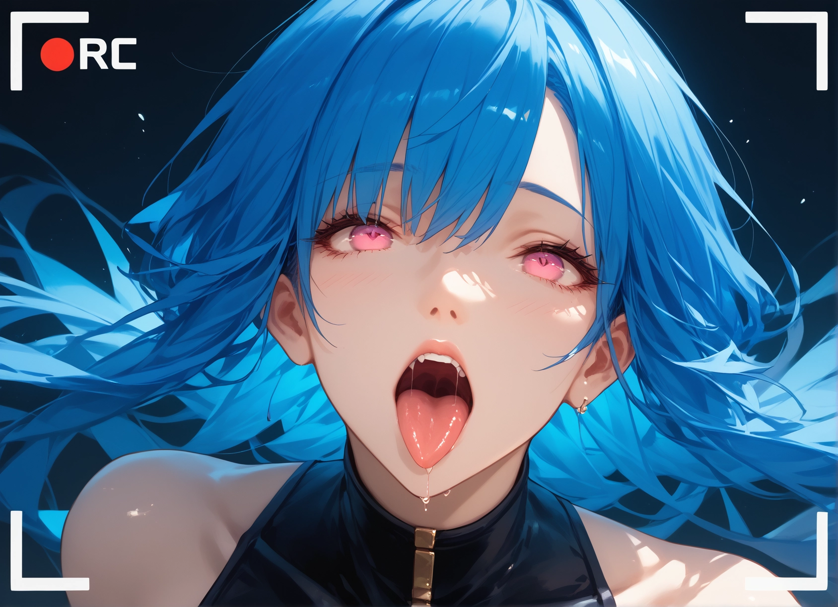 1girl, solo, tongue, blue hair, open mouth, tongue out · Yamete.gg