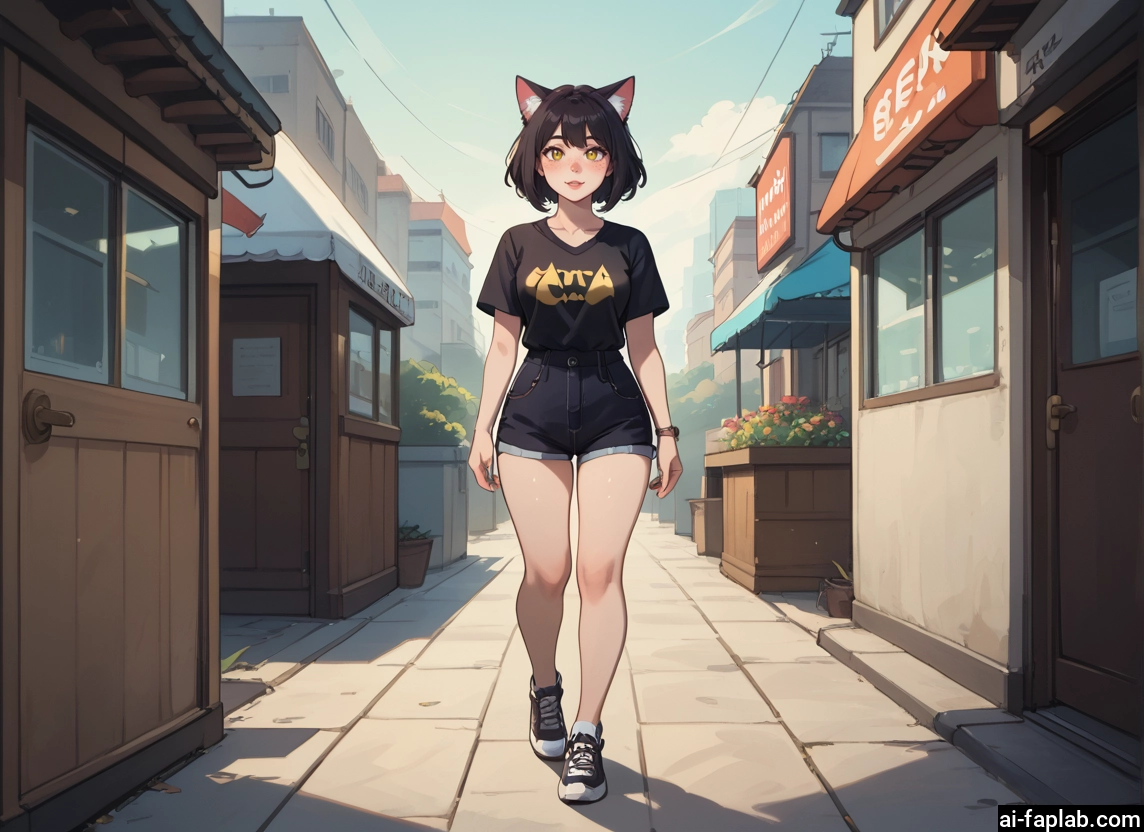 1girl, animal ears, shorts, solo, shirt, shoes · Yamete.gg