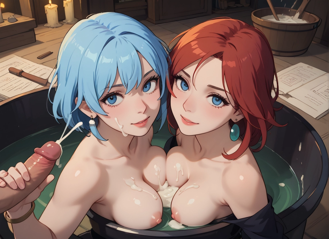 breasts, penis, multiple girls, 2girls, nipples, cum · Yamete.gg