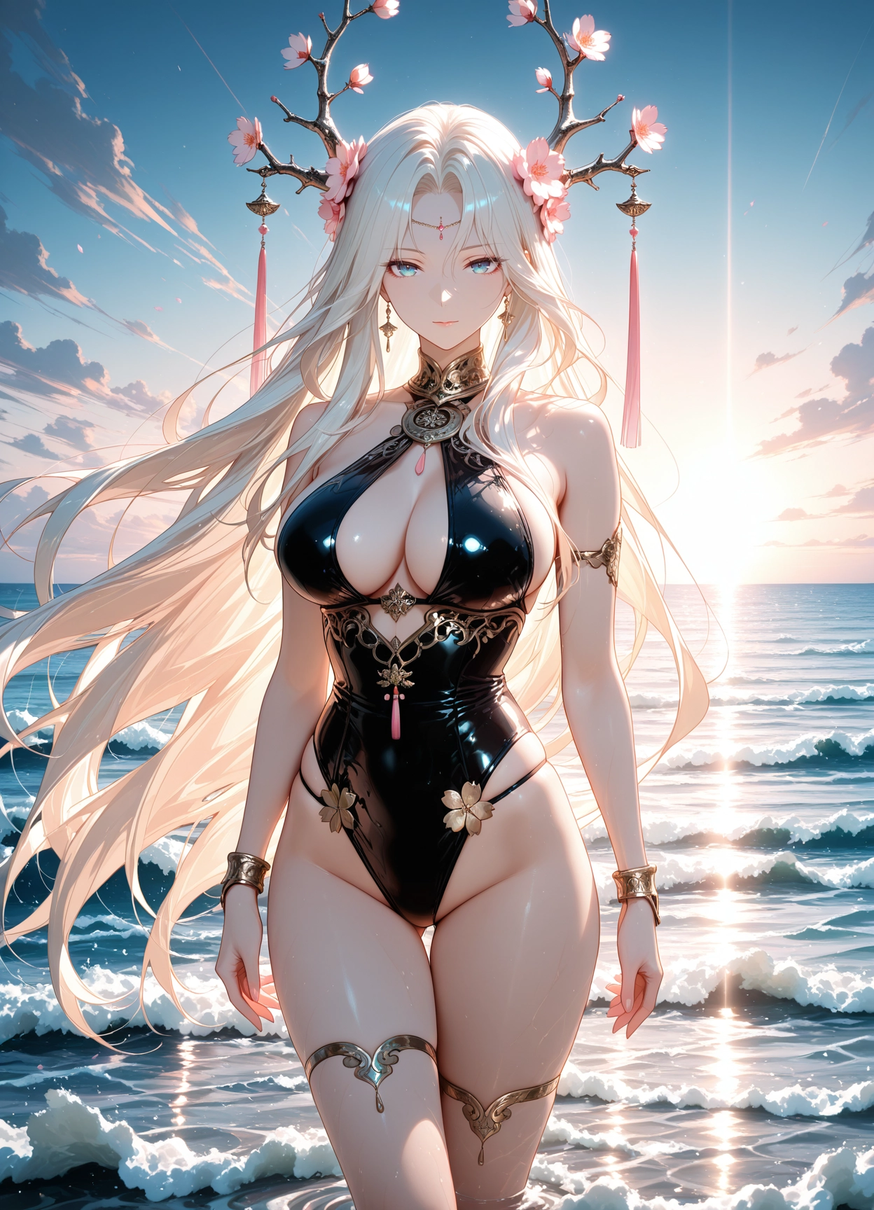 1girl, breasts, solo, hair ornament, one-piece swimsuit, swimsuit · Yamete.gg