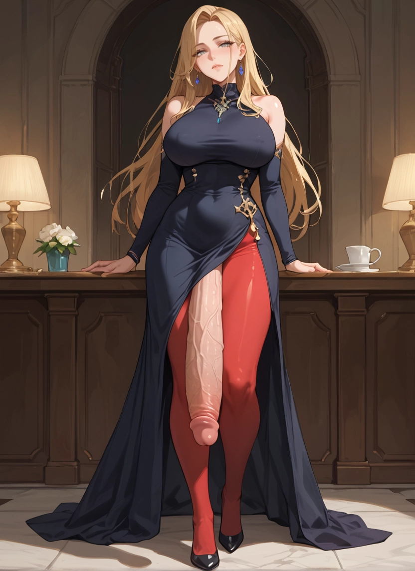 futanari, 1girl, penis, breasts, blonde hair, solo · Yamete.gg