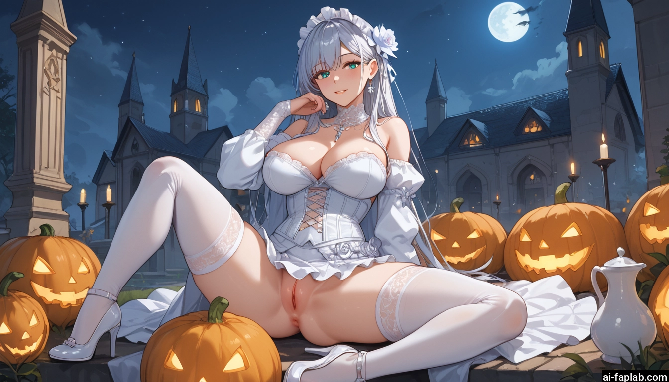breasts, 1girl, thighhighs, pussy, moon, large breasts · Yamete.gg