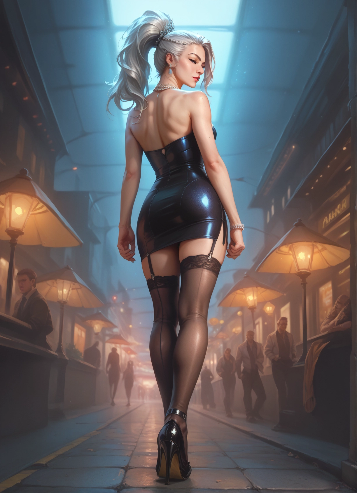 thighhighs, high heels, jewelry, ass, earrings, garter straps · Yamete.gg