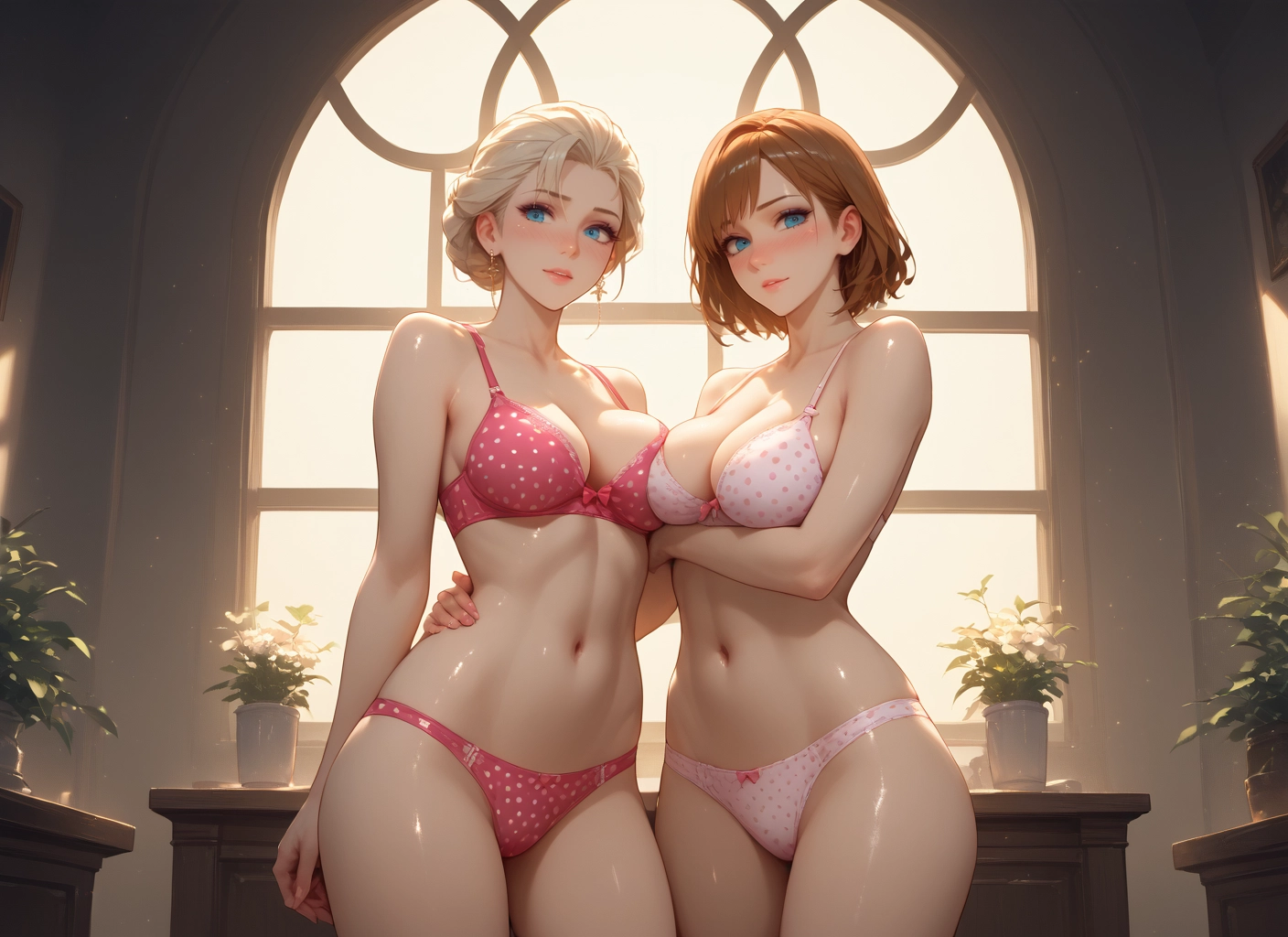 breasts, underwear, multiple girls, 2girls, panties, bra · Yamete.gg