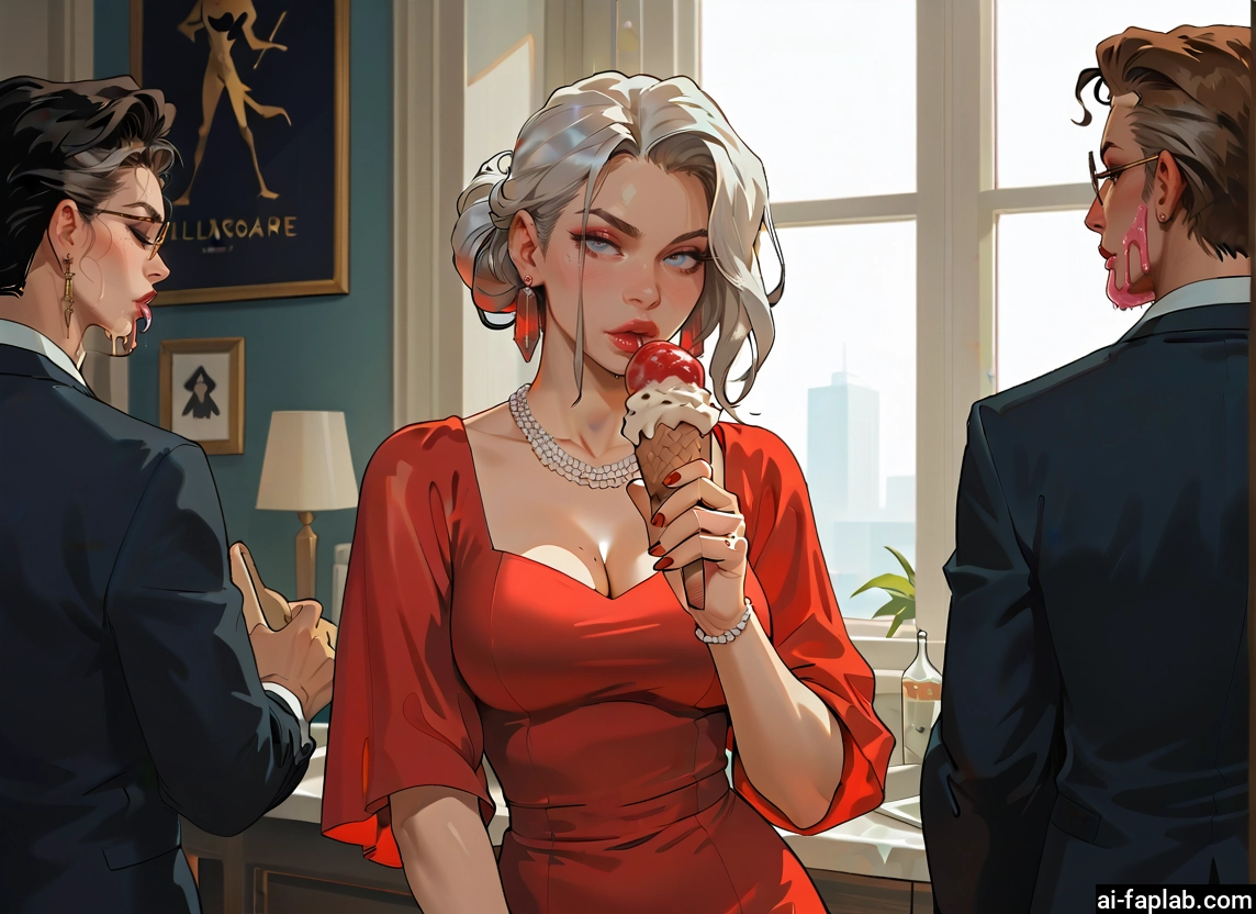 1girl, breasts, food, jewelry, ice cream, dress · Yamete.gg