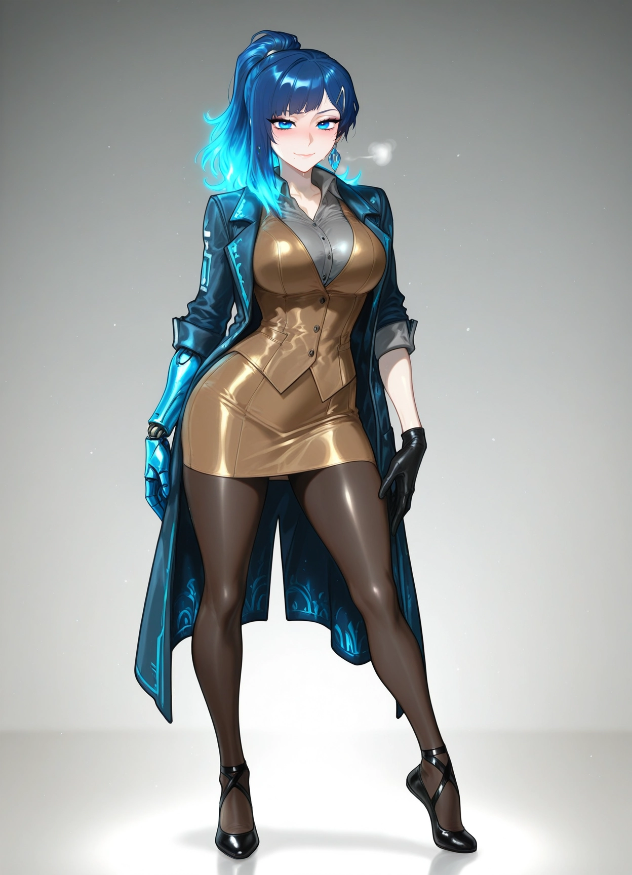 1girl, solo, pantyhose, blue hair, skirt, shirt · Yamete.gg