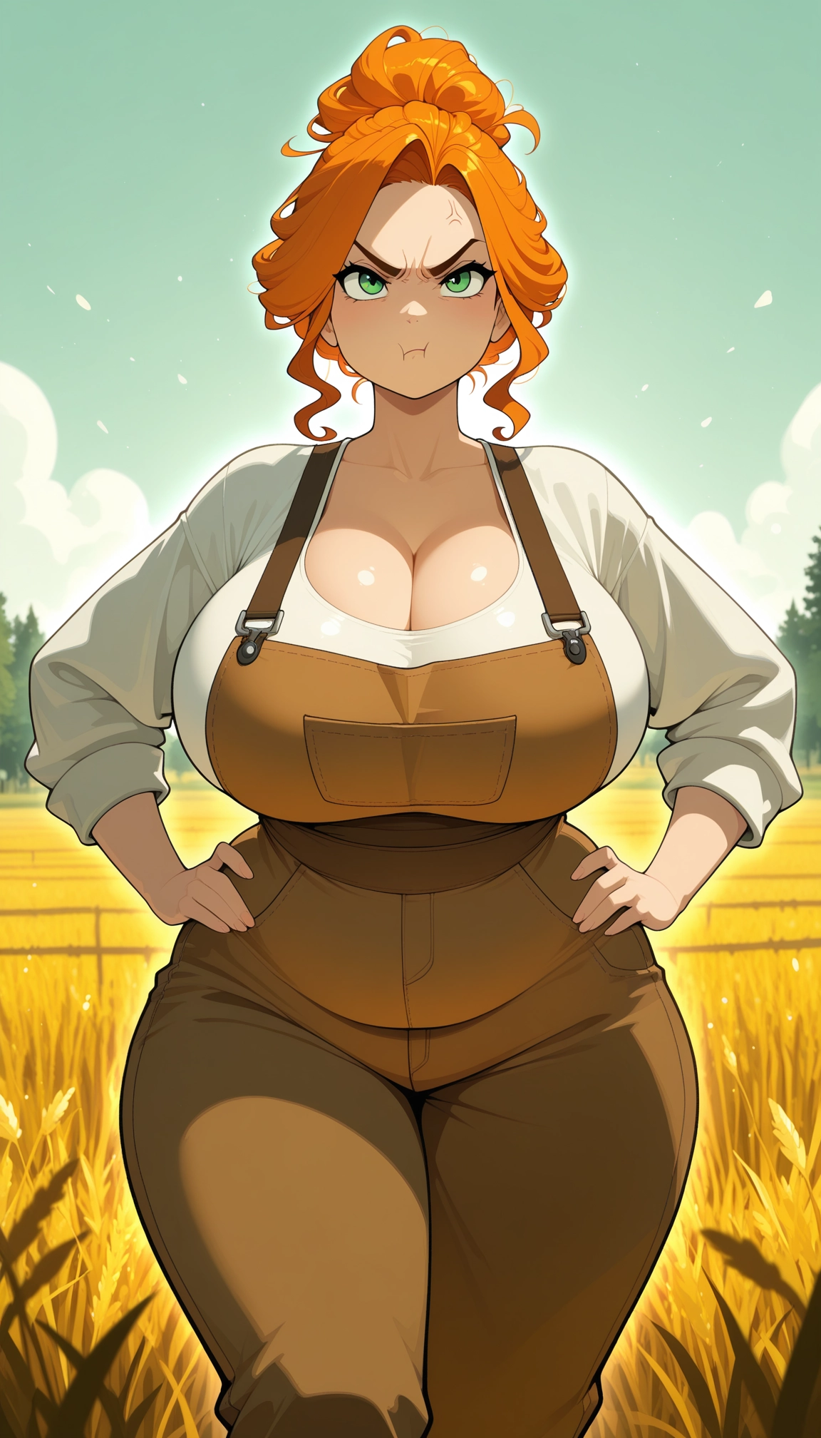 1girl, breasts, solo, orange hair, cleavage, green eyes · Yamete.gg