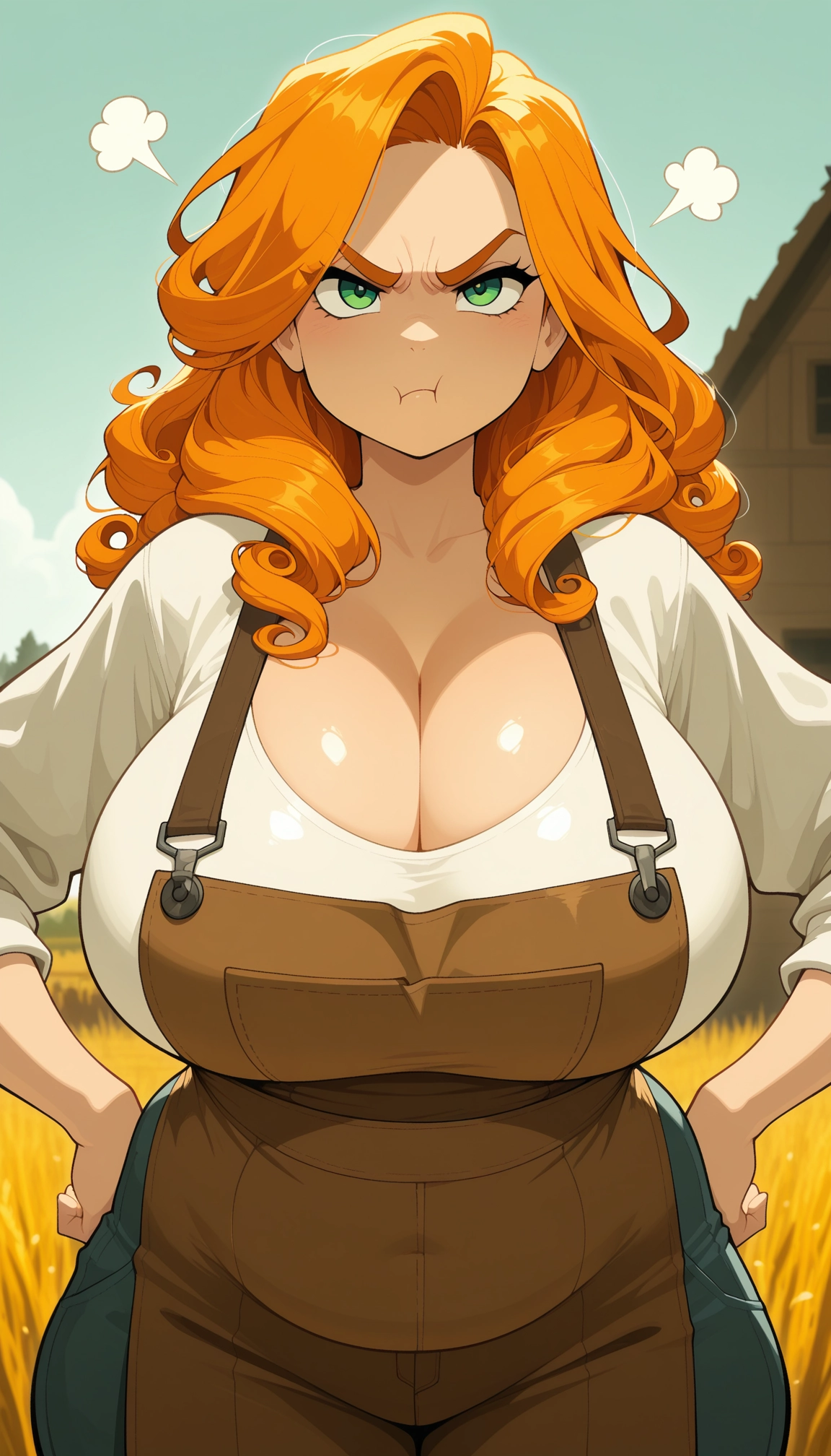 1girl, breasts, green eyes, orange hair, cleavage, solo · Yamete.gg