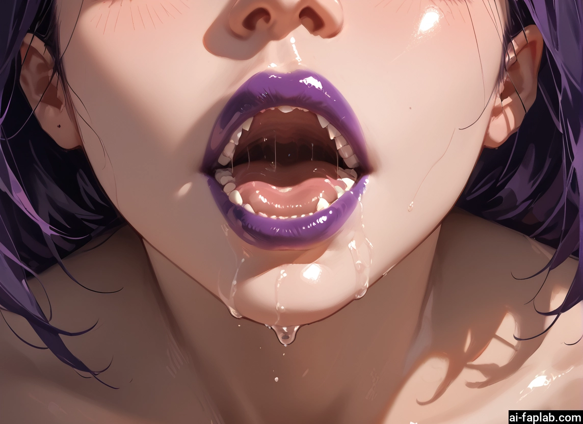 1girl, solo, open mouth, purple hair, teeth, tongue · Yamete.gg